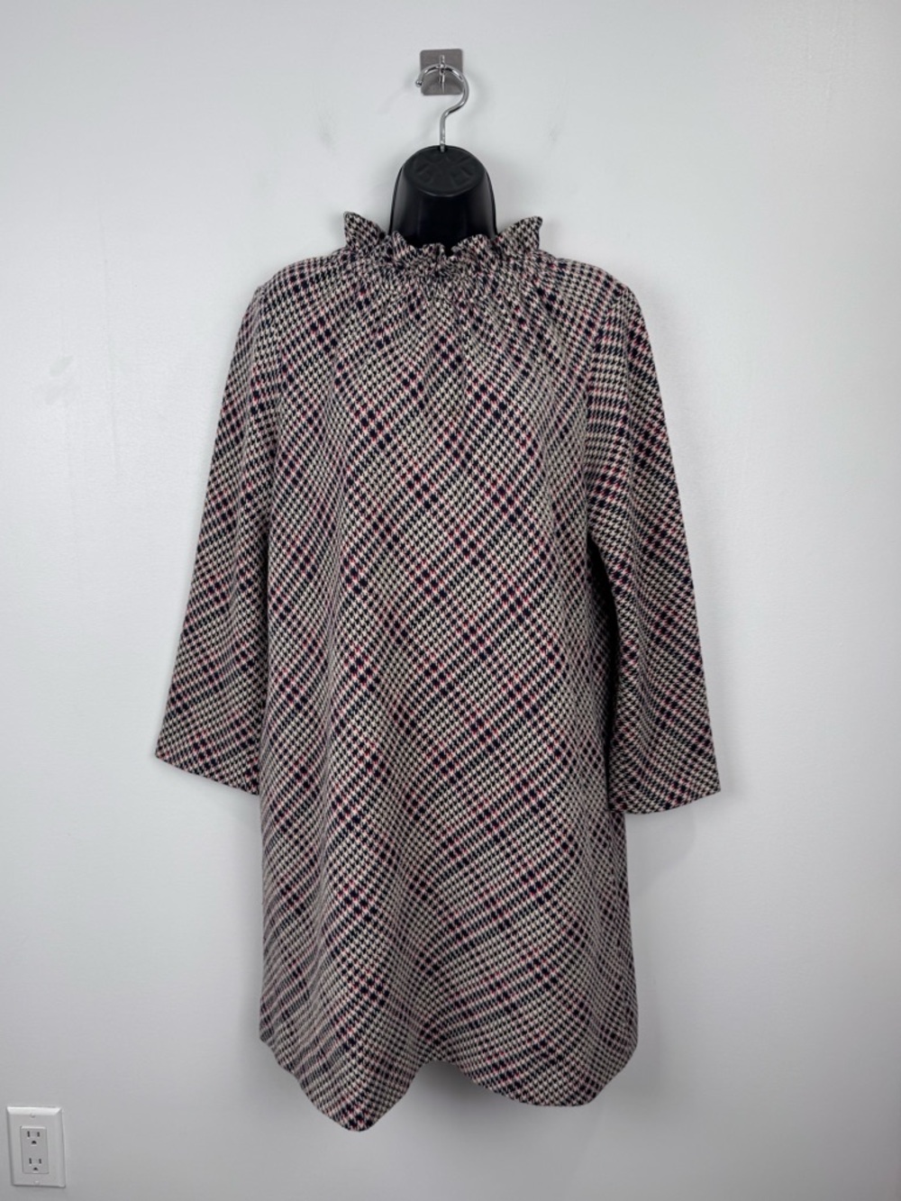 Ann Mashburn Women Houndstooth Plaid Mock Neck Dress Size Medium